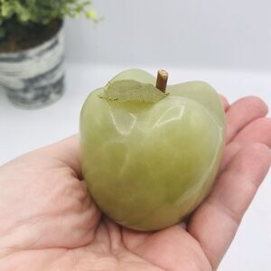 Handcrafted Apple Paperweight Green Onyx Marble Office Home Cottage Core 2.5 In